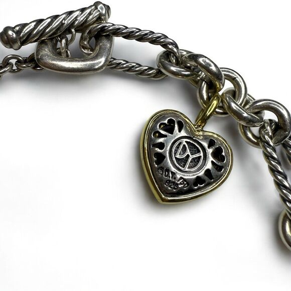 David Yurman Estate Sterling & 18k Paperclip Heart Size 7 Inch Bracelet - Picture 2 of 8